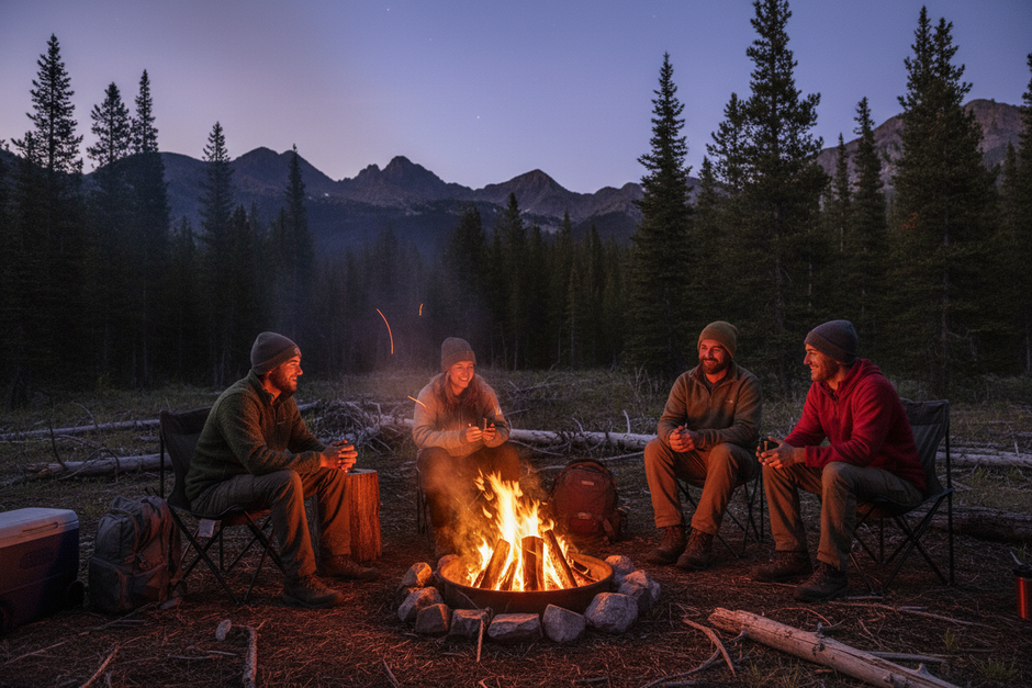 Eine Gruppe Menschen in der natur amlagerfeuer 
